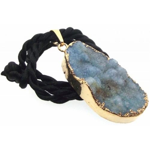 Druzy Blue Quartz Crystal Electroplated Pendant Design 01